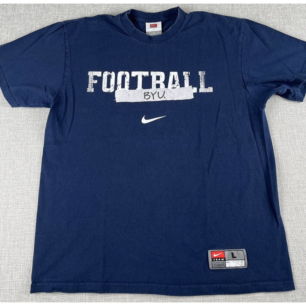 Nike Team BYU Football T-shirt Blue White Swoosh Short Sleeve